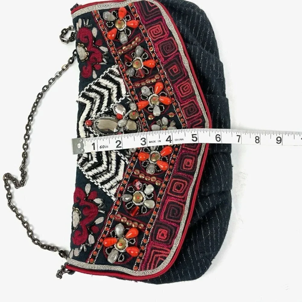 Chicos Beaded Handbag Embroidered‎ Boho Purse NEW
